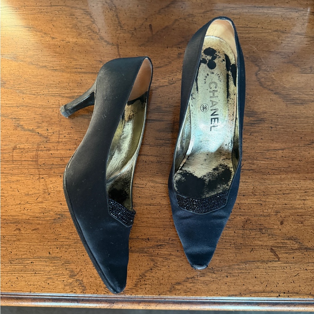 Chanel Black Satin heels